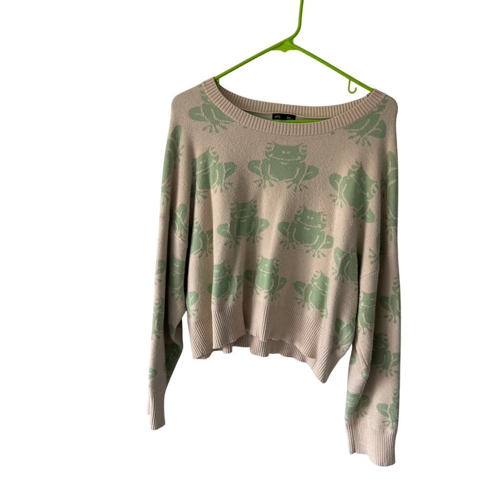 Originality Cream Frog Print Sweater Large